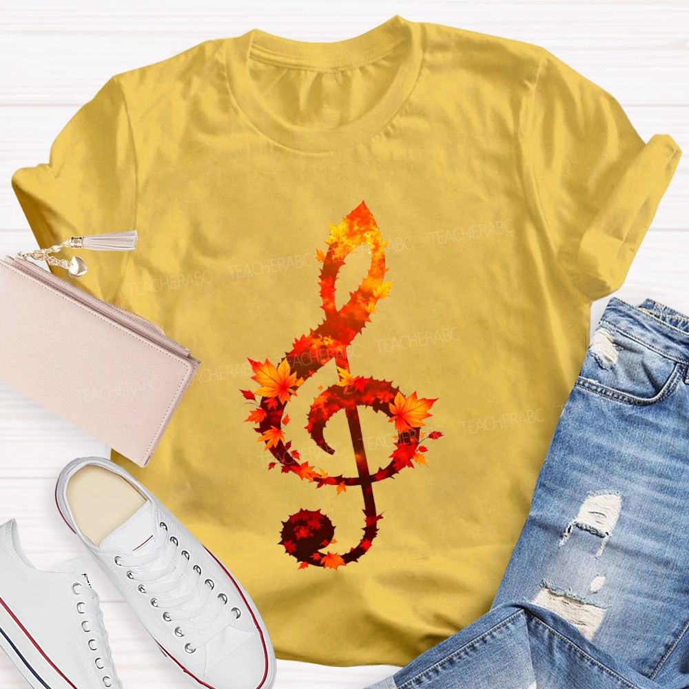 Fall Leaves And Sweet Music Teacher T-shirt