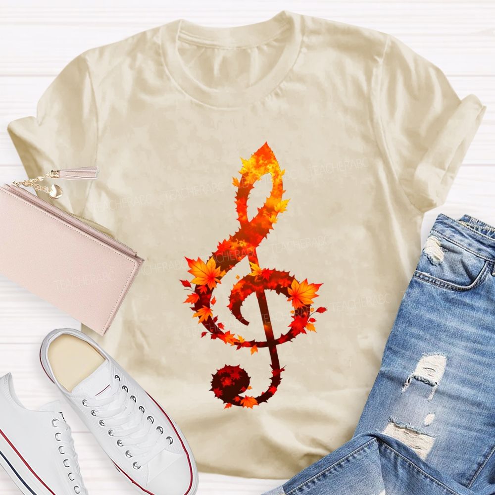 Fall Leaves And Sweet Music Teacher T-shirt