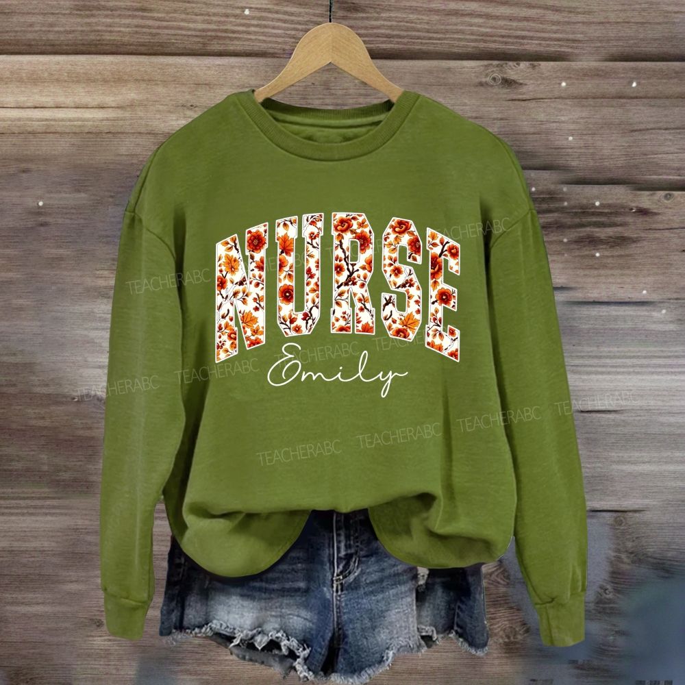 Personalized Name Floral School Nurse Sweatshirt
