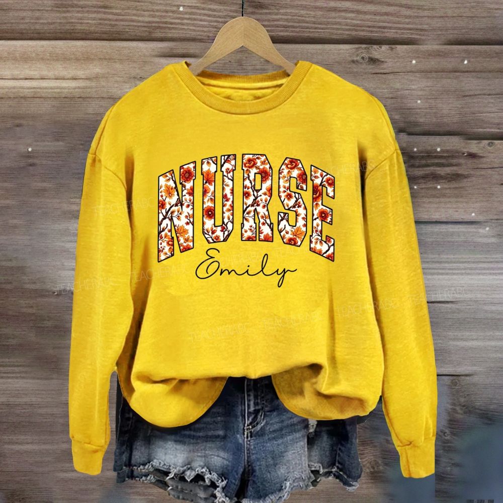 Personalized Name Floral School Nurse Sweatshirt