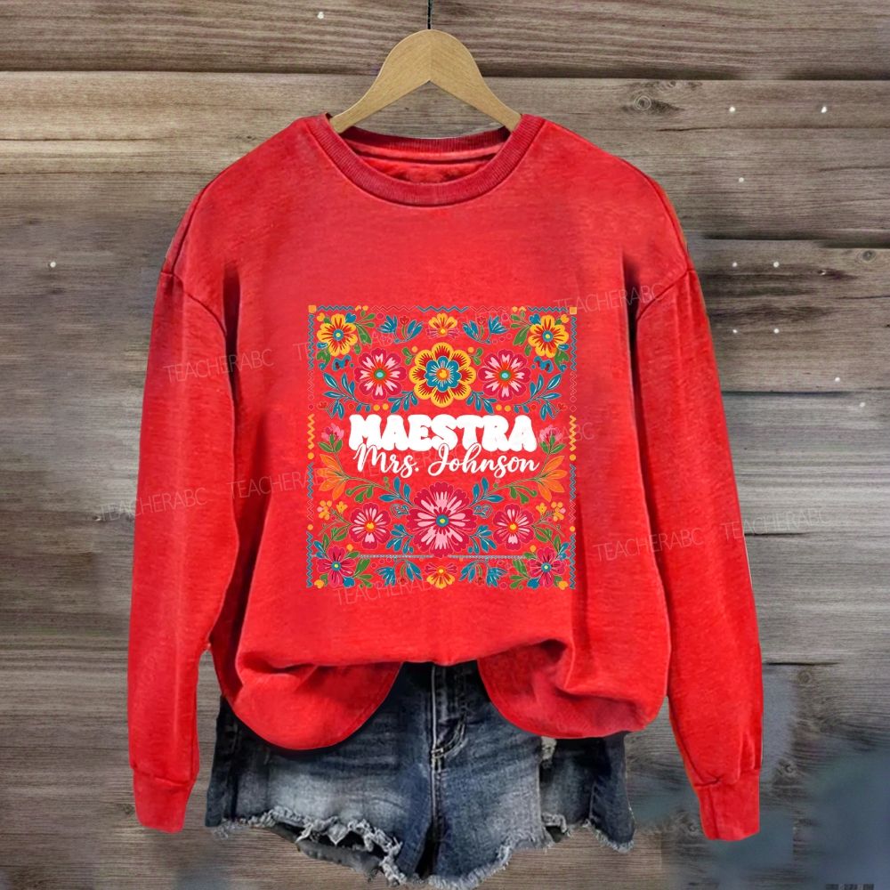 Personalized Name Bilingual Teacher Vintage Floral Sweatshirt