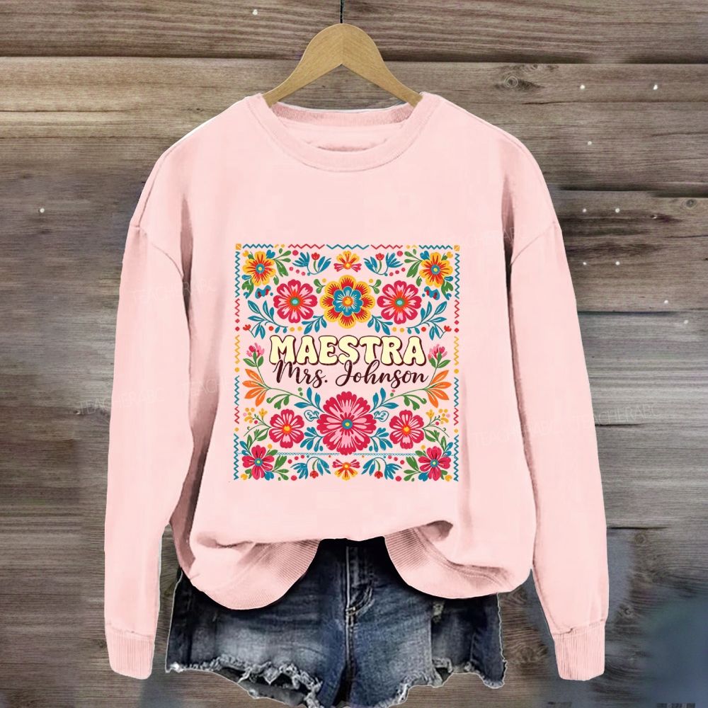 Personalized Name Bilingual Teacher Vintage Floral Sweatshirt