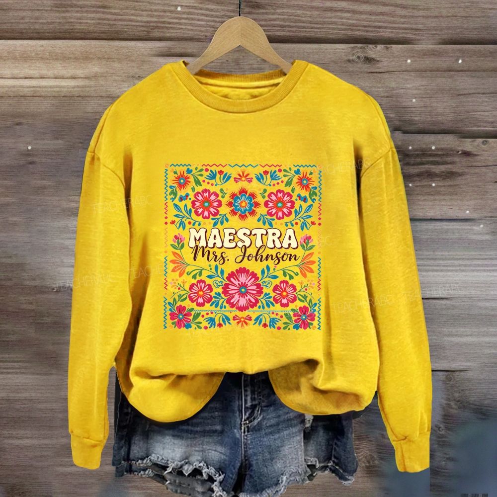Personalized Name Bilingual Teacher Vintage Floral Sweatshirt