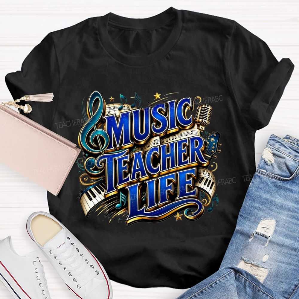 Music Teacher Life And Blue Gold Music Teacher T-shirt