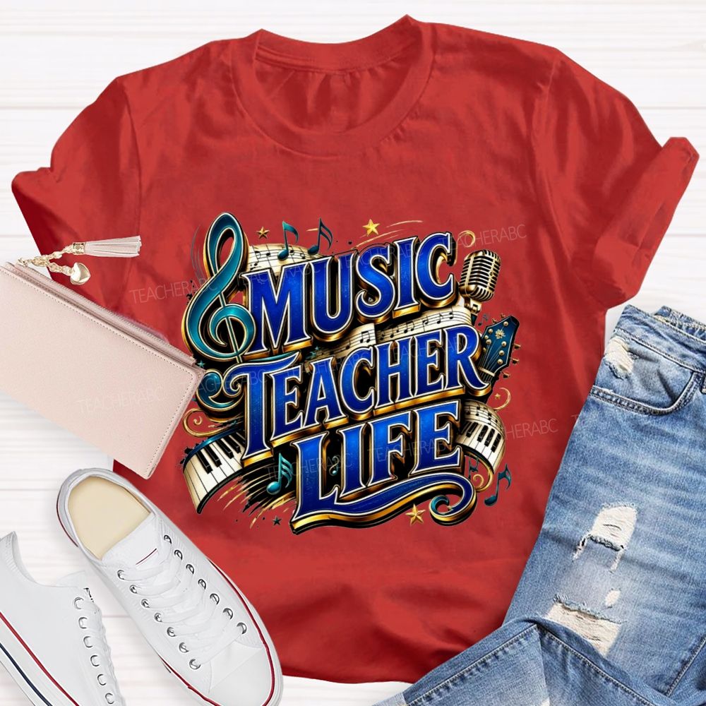 Music Teacher Life And Blue Gold Music Teacher T-shirt
