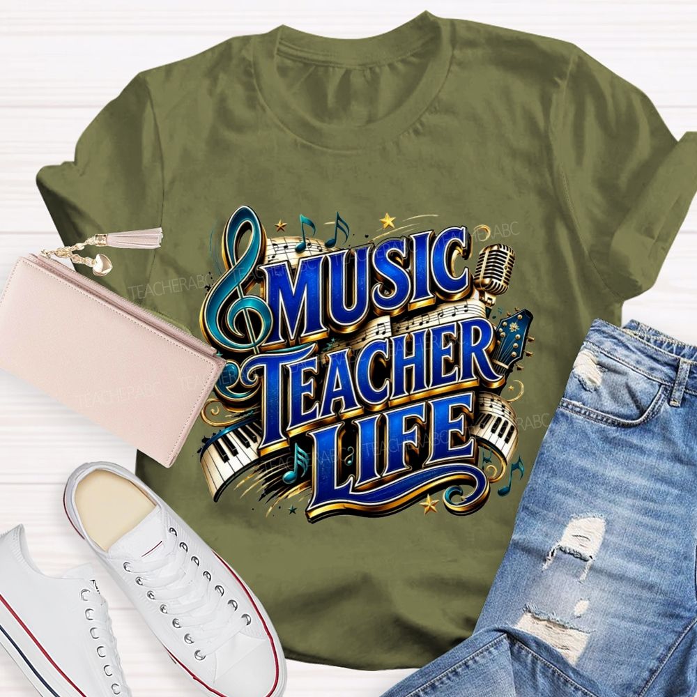 Music Teacher Life And Blue Gold Music Teacher T-shirt