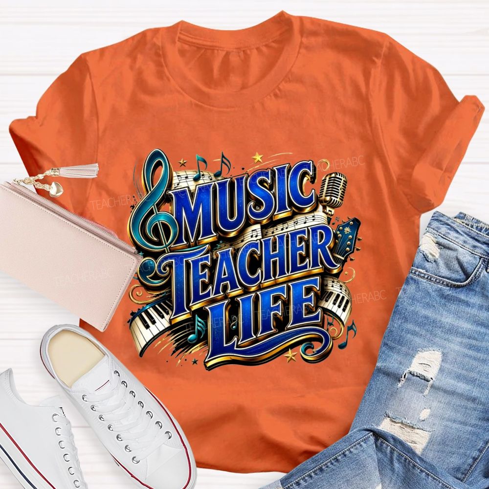 Music Teacher Life And Blue Gold Music Teacher T-shirt