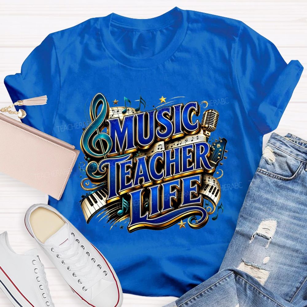 Music Teacher Life And Blue Gold Music Teacher T-shirt