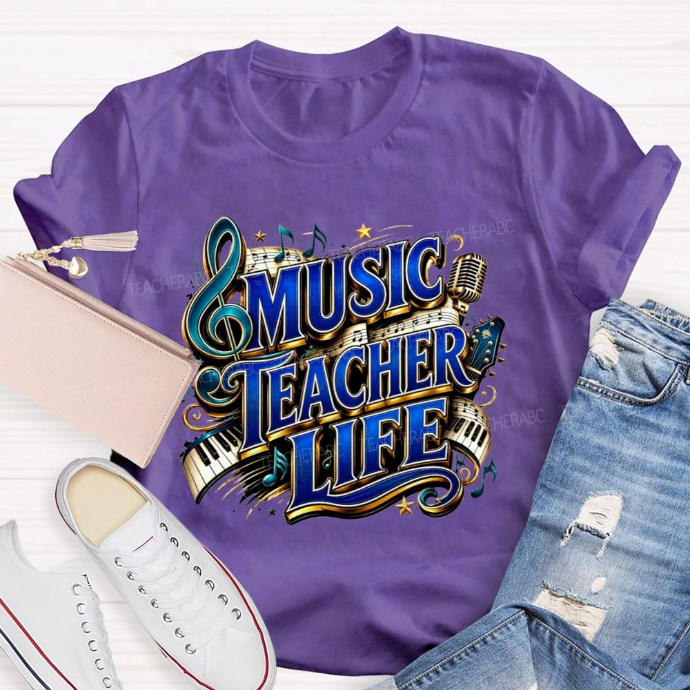 Music Teacher Life And Blue Gold Music Teacher T-shirt