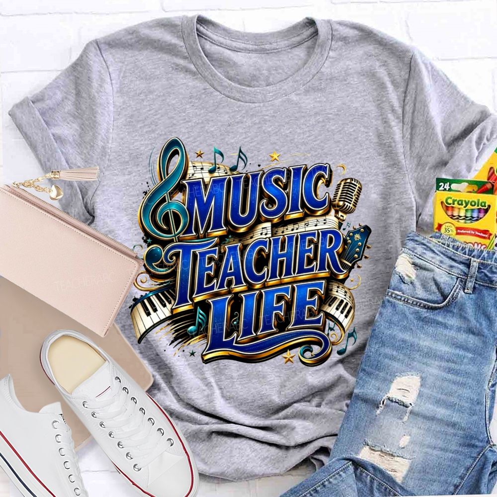 Music Teacher Life And Blue Gold Music Teacher T-shirt