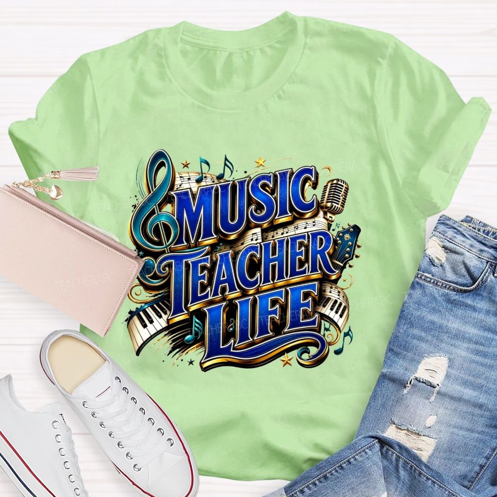 Music Teacher Life And Blue Gold Music Teacher T-shirt