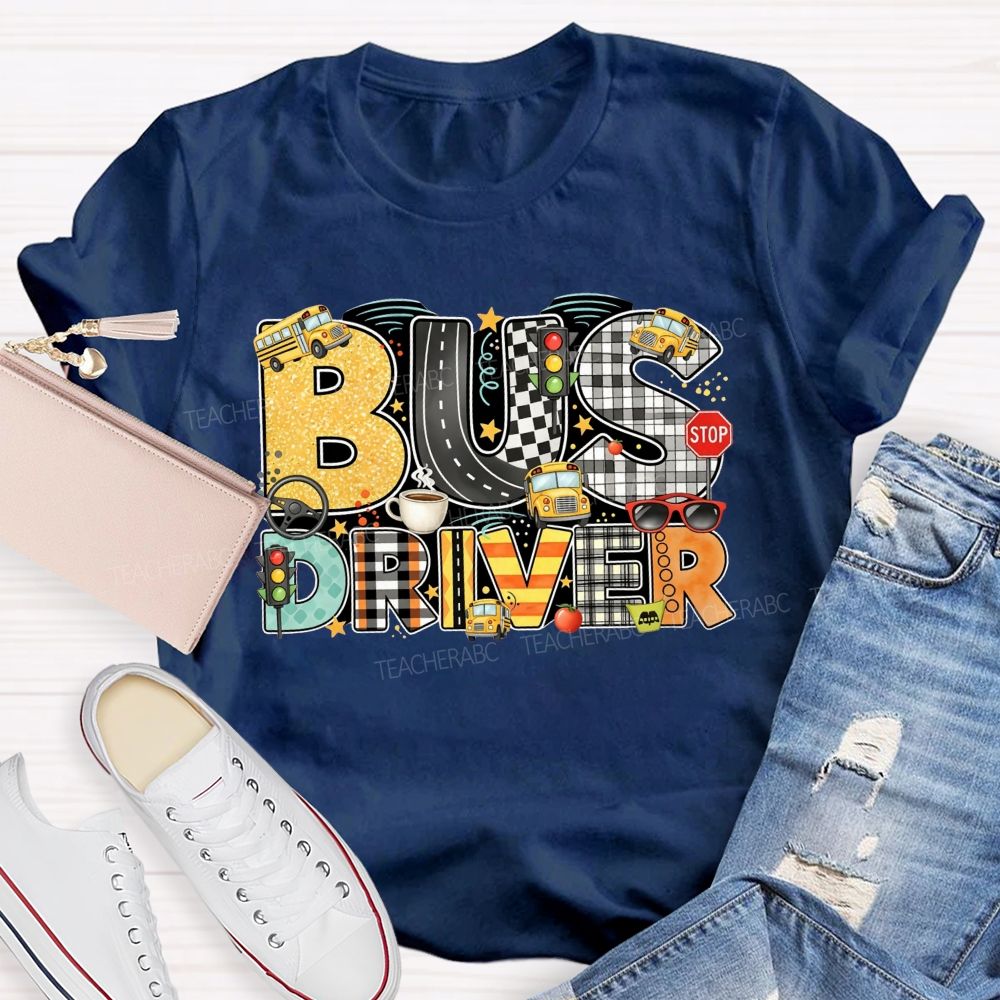 Bus Driver Mode On Coffee In Hand Kids On Board T-shirt