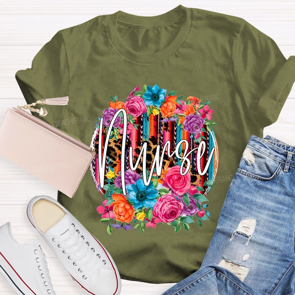 Nurse Life Blooming With Compassion And A Little Bit Of Leopard Print T-shirt