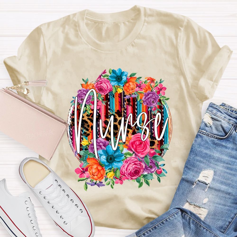 Nurse Life Blooming With Compassion And A Little Bit Of Leopard Print T-shirt