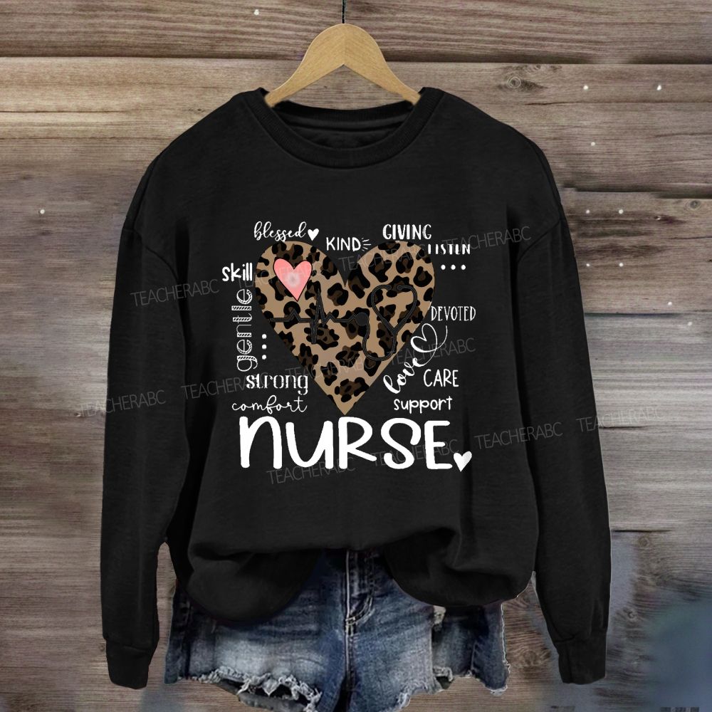 Nurse Blessed Kind Strong Leopard Heart Sweatshirt