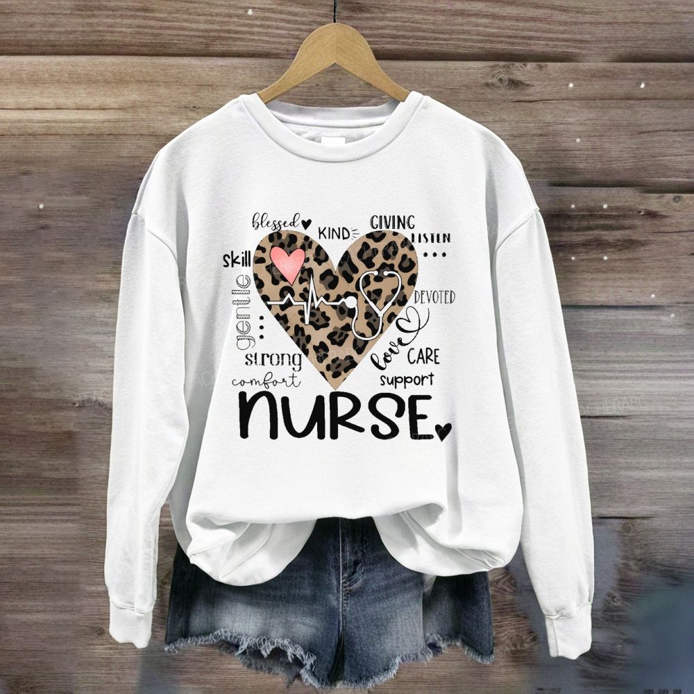 Nurse Blessed Kind Strong Leopard Heart Sweatshirt
