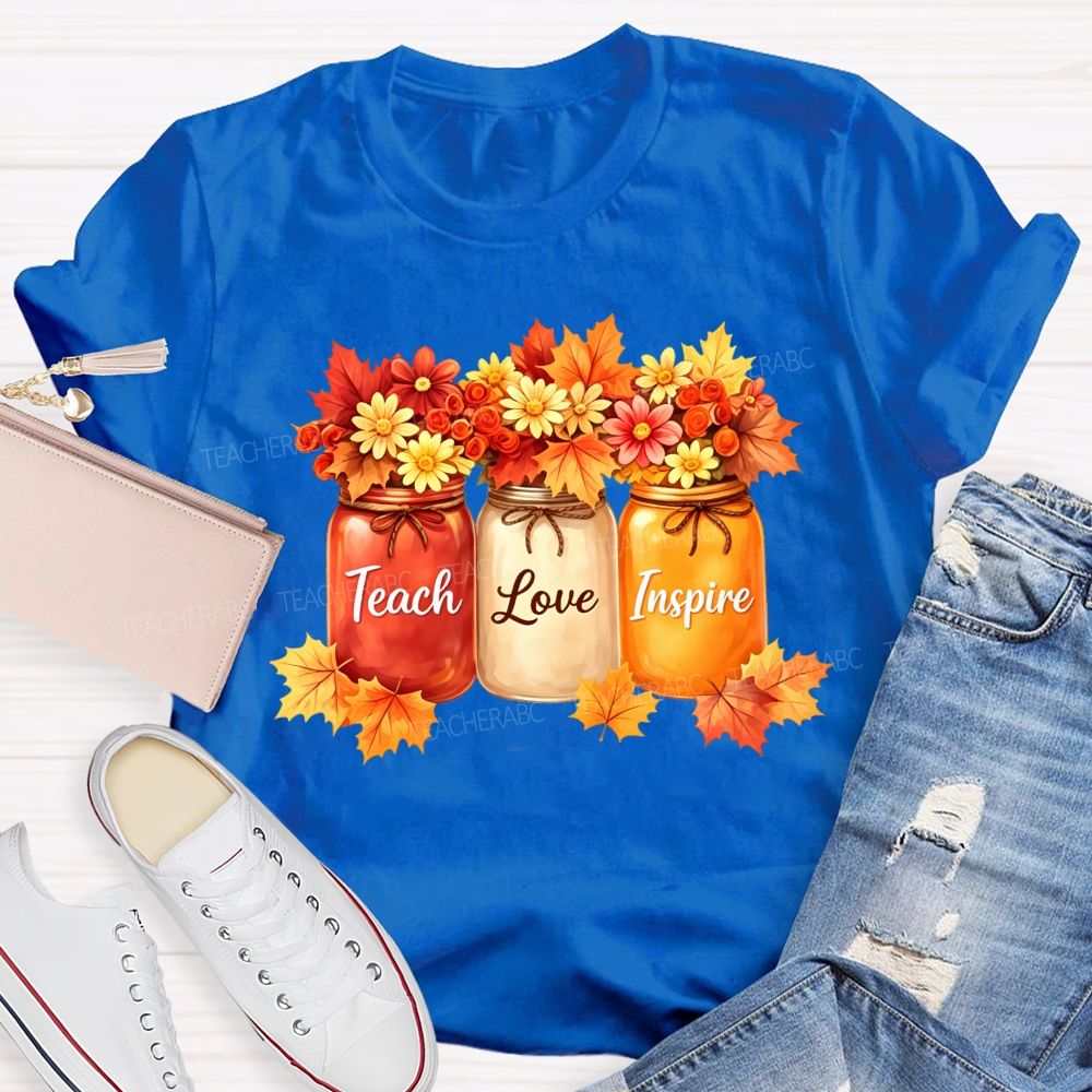 Teach Love Inspire Autumn Floral Teacher T-shirt