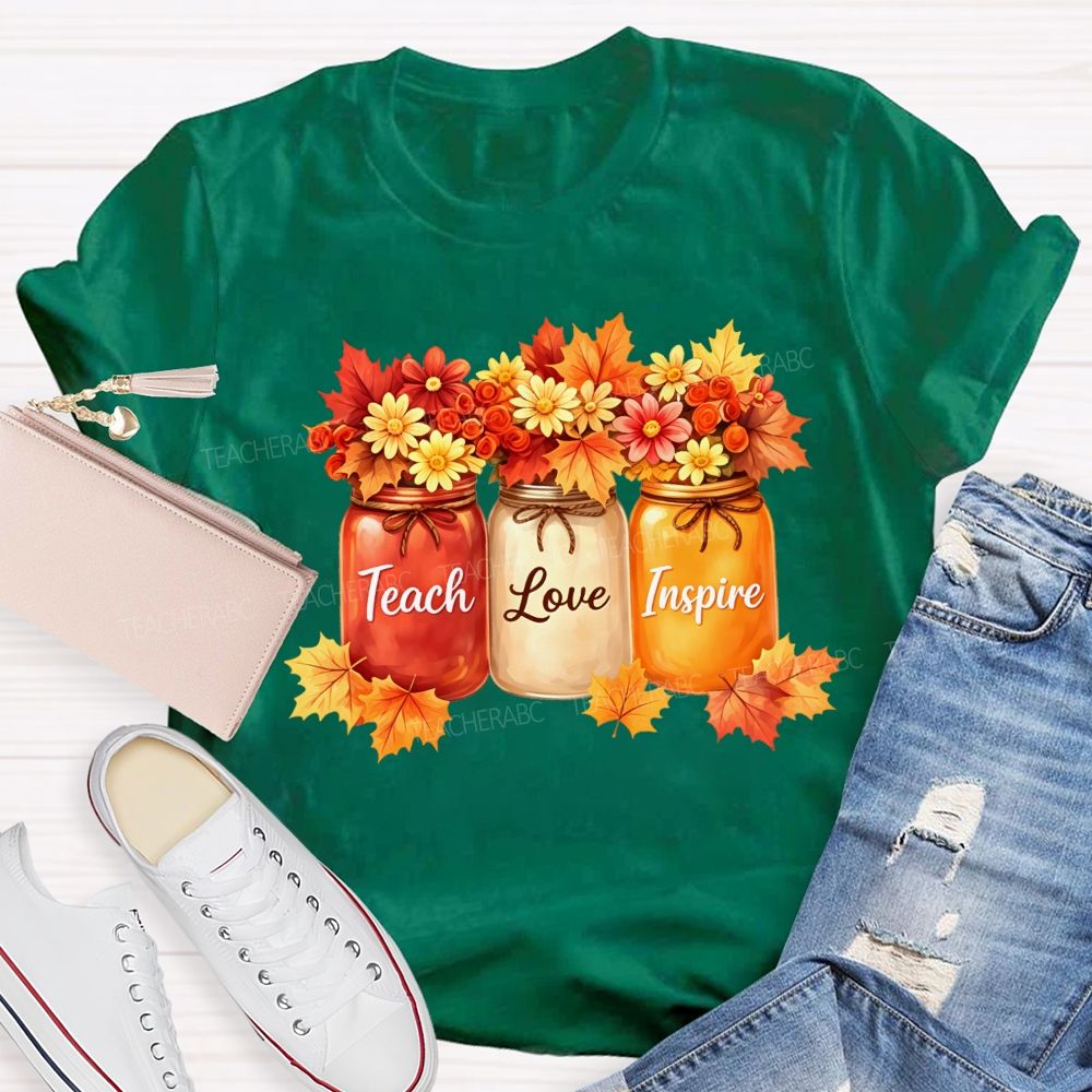 Teach Love Inspire Autumn Floral Teacher T-shirt