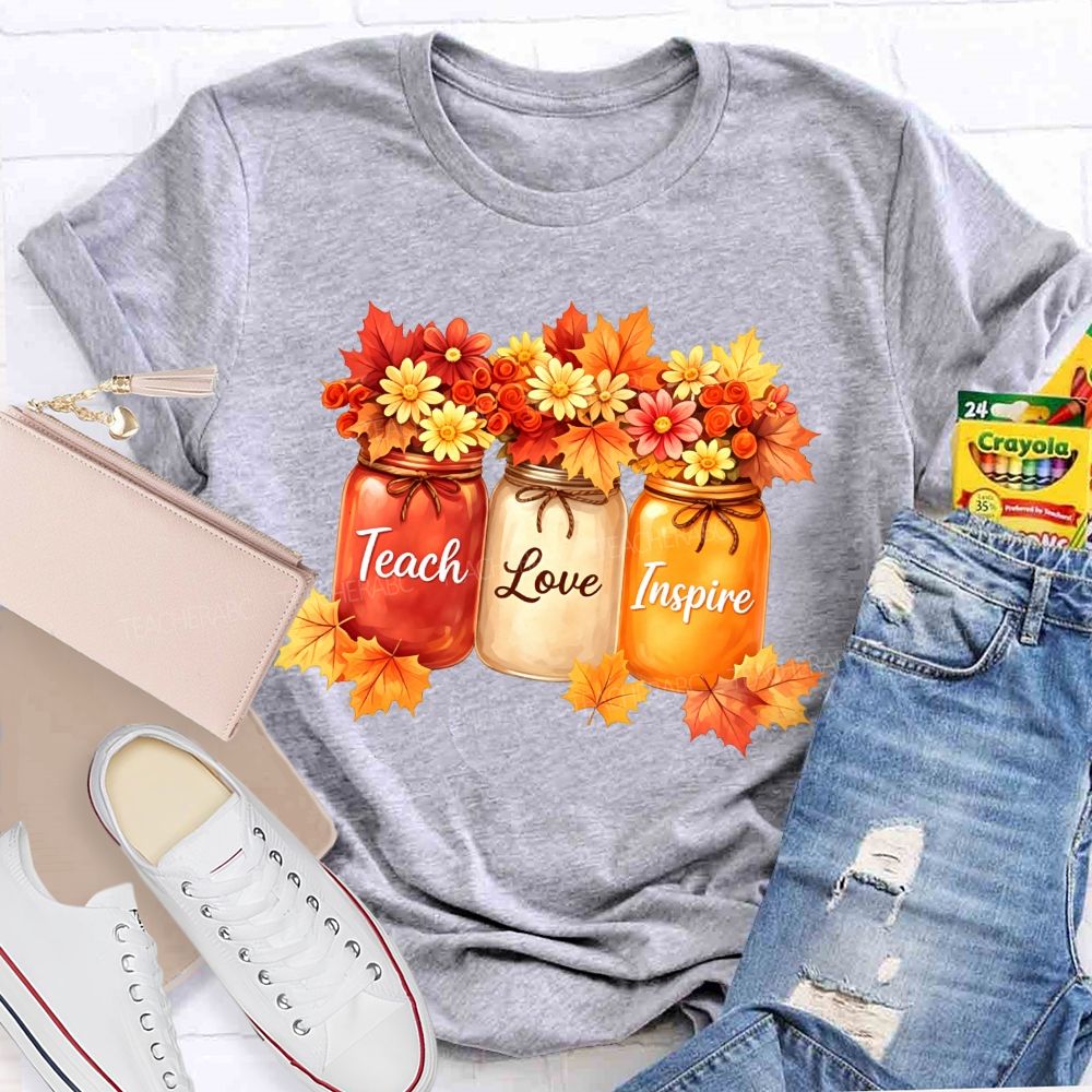 Teach Love Inspire Autumn Floral Teacher T-shirt