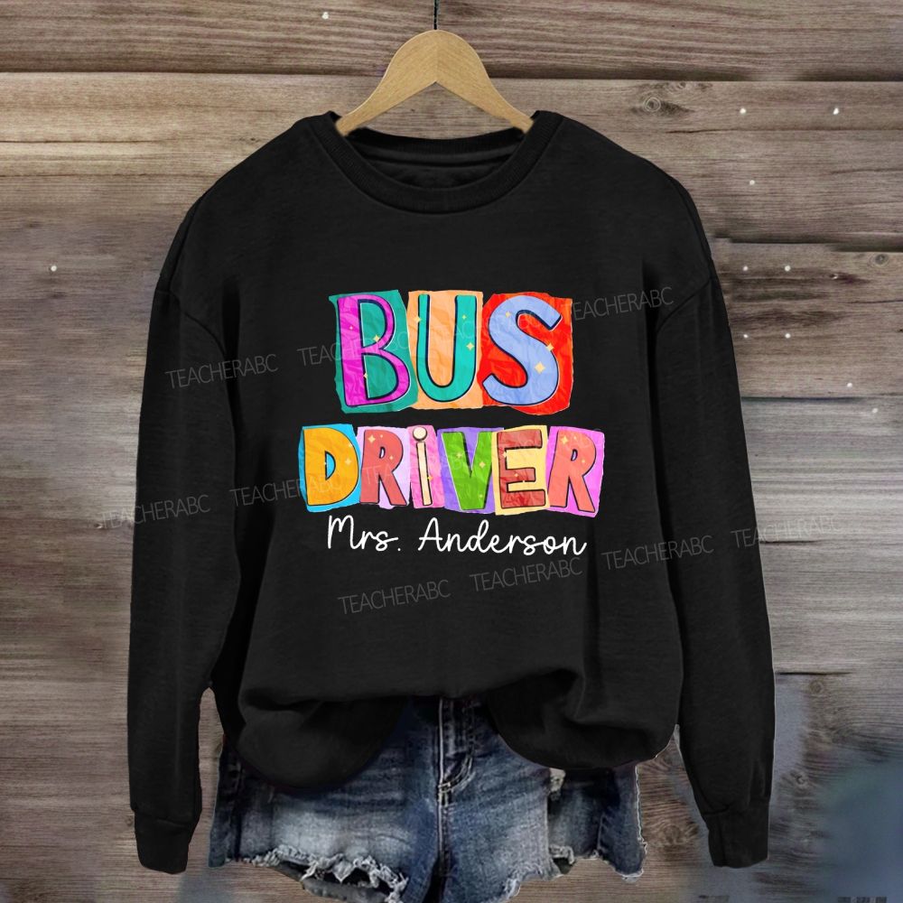 Personalized Name Bus Driver Color Block Back To School Sweatshirt