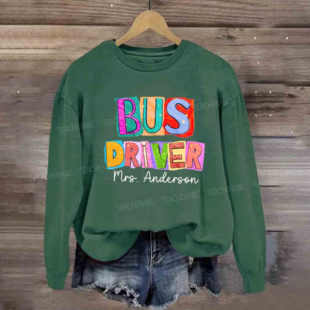 Personalized Name Bus Driver Color Block Back To School Sweatshirt