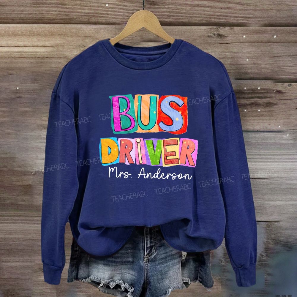 Personalized Name Bus Driver Color Block Back To School Sweatshirt