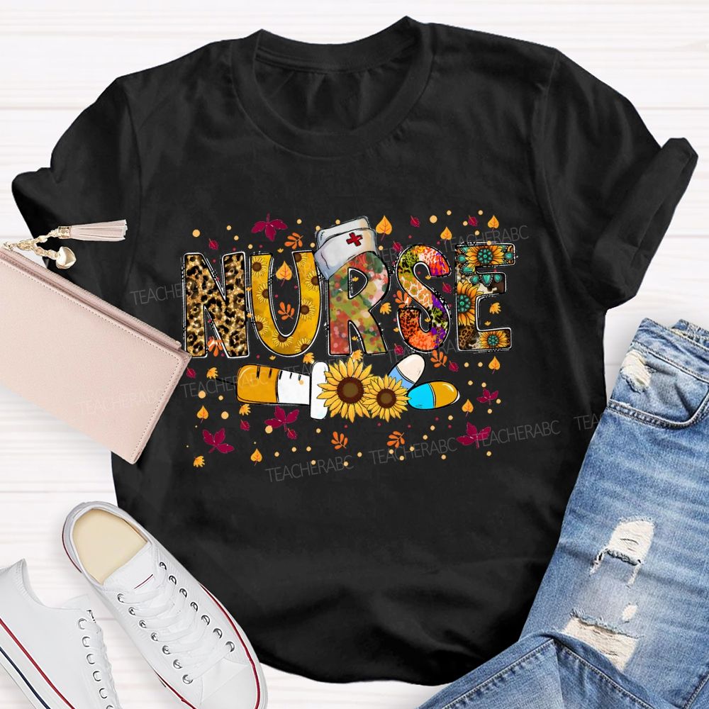 Fall Nurse Leopard Sunflower T-shirt