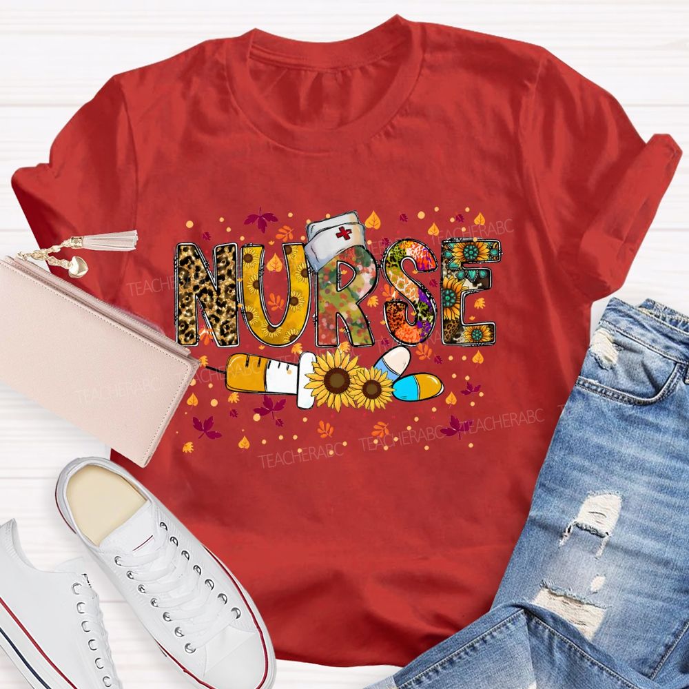 Fall Nurse Leopard Sunflower T-shirt