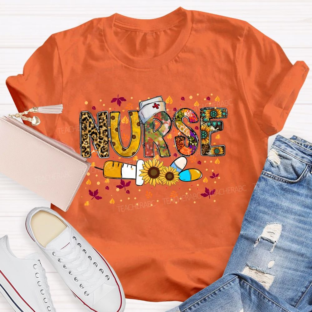 Fall Nurse Leopard Sunflower T-shirt