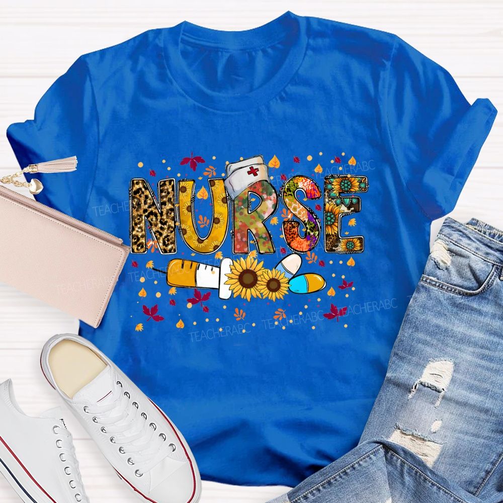 Fall Nurse Leopard Sunflower T-shirt