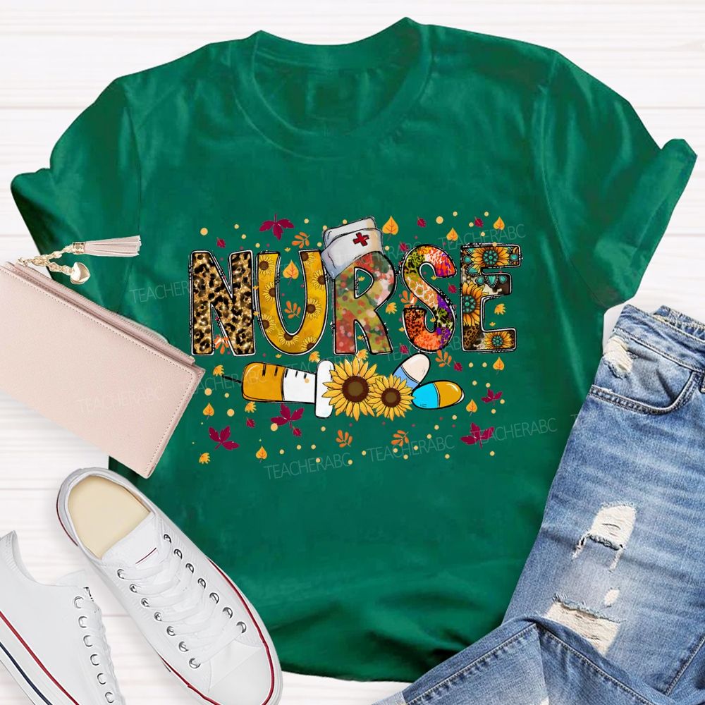 Fall Nurse Leopard Sunflower T-shirt