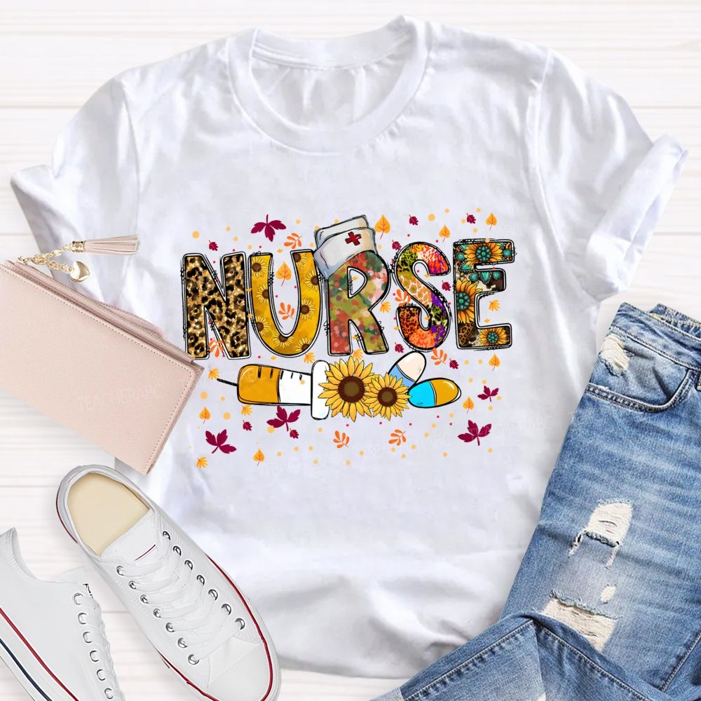 Fall Nurse Leopard Sunflower T-shirt