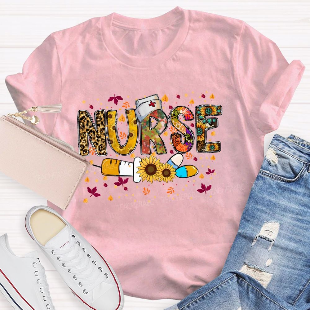 Fall Nurse Leopard Sunflower T-shirt