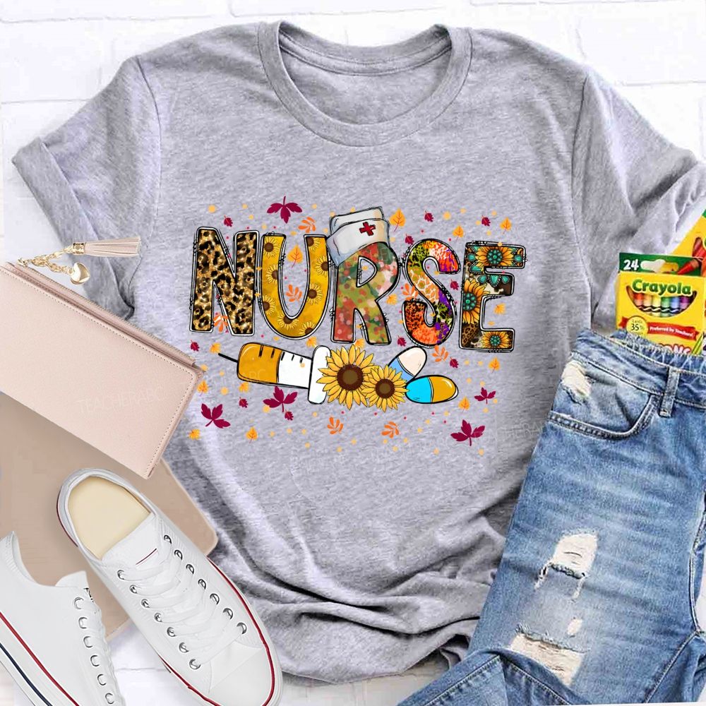 Fall Nurse Leopard Sunflower T-shirt