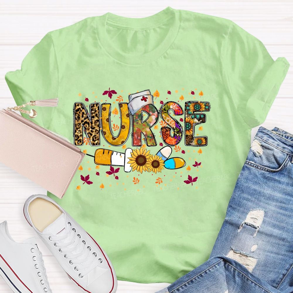 Fall Nurse Leopard Sunflower T-shirt