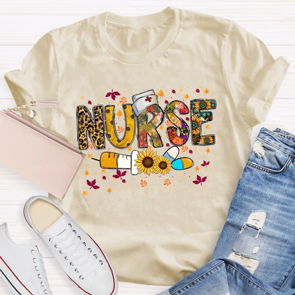 Fall Nurse Leopard Sunflower T-shirt