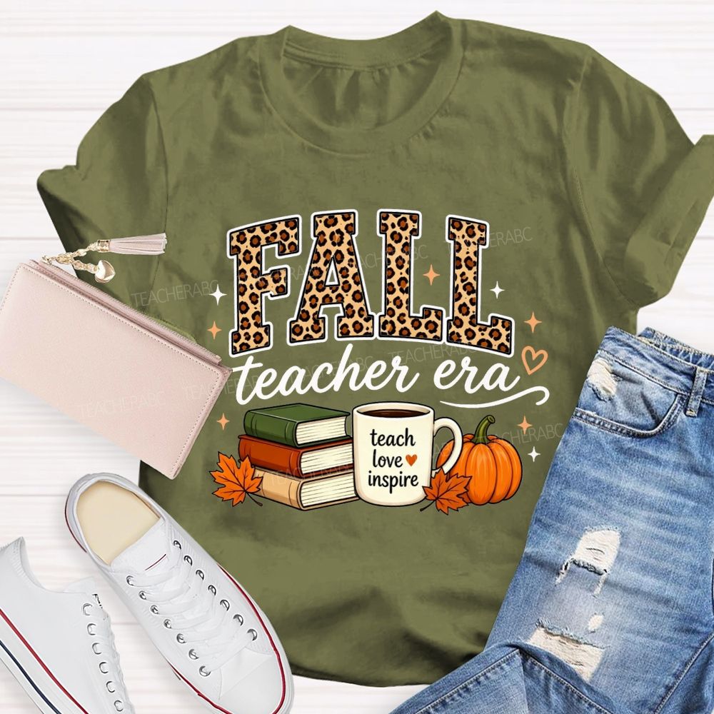 Fall Teacher Era Leopard Teach Love Inspire Teacher T-shirt