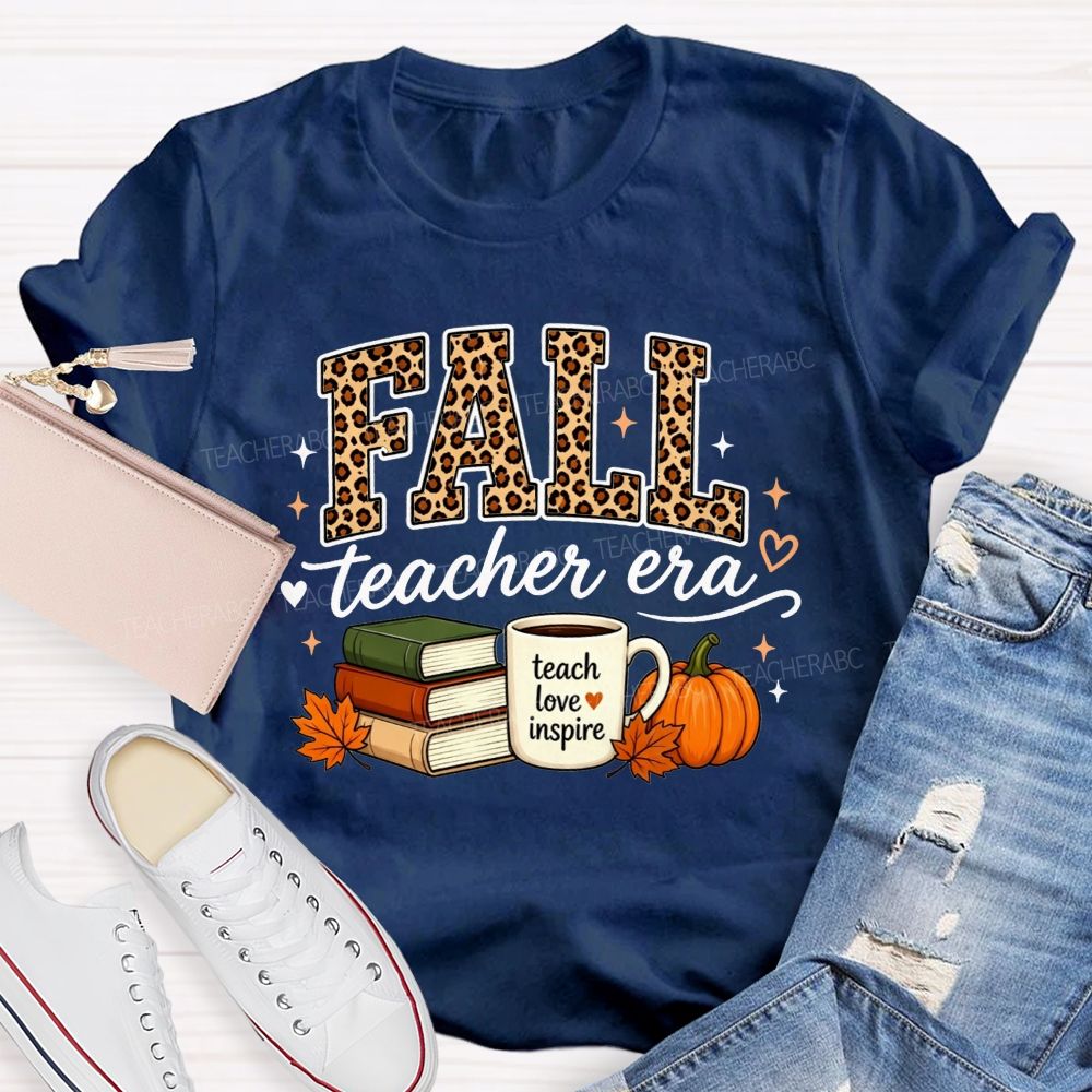 Fall Teacher Era Leopard Teach Love Inspire Teacher T-shirt