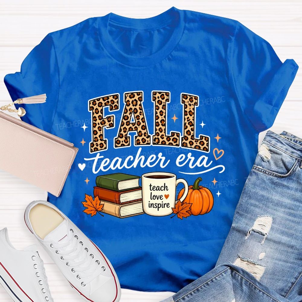 Fall Teacher Era Leopard Teach Love Inspire Teacher T-shirt