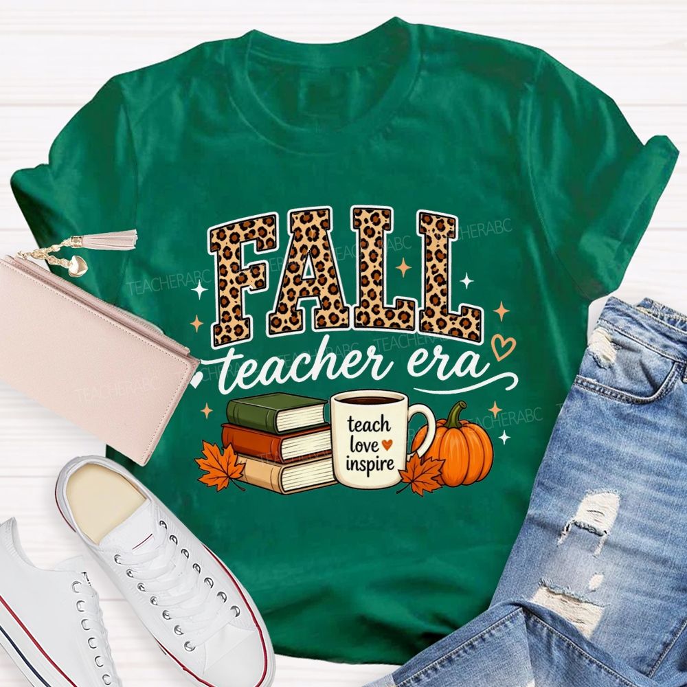 Fall Teacher Era Leopard Teach Love Inspire Teacher T-shirt