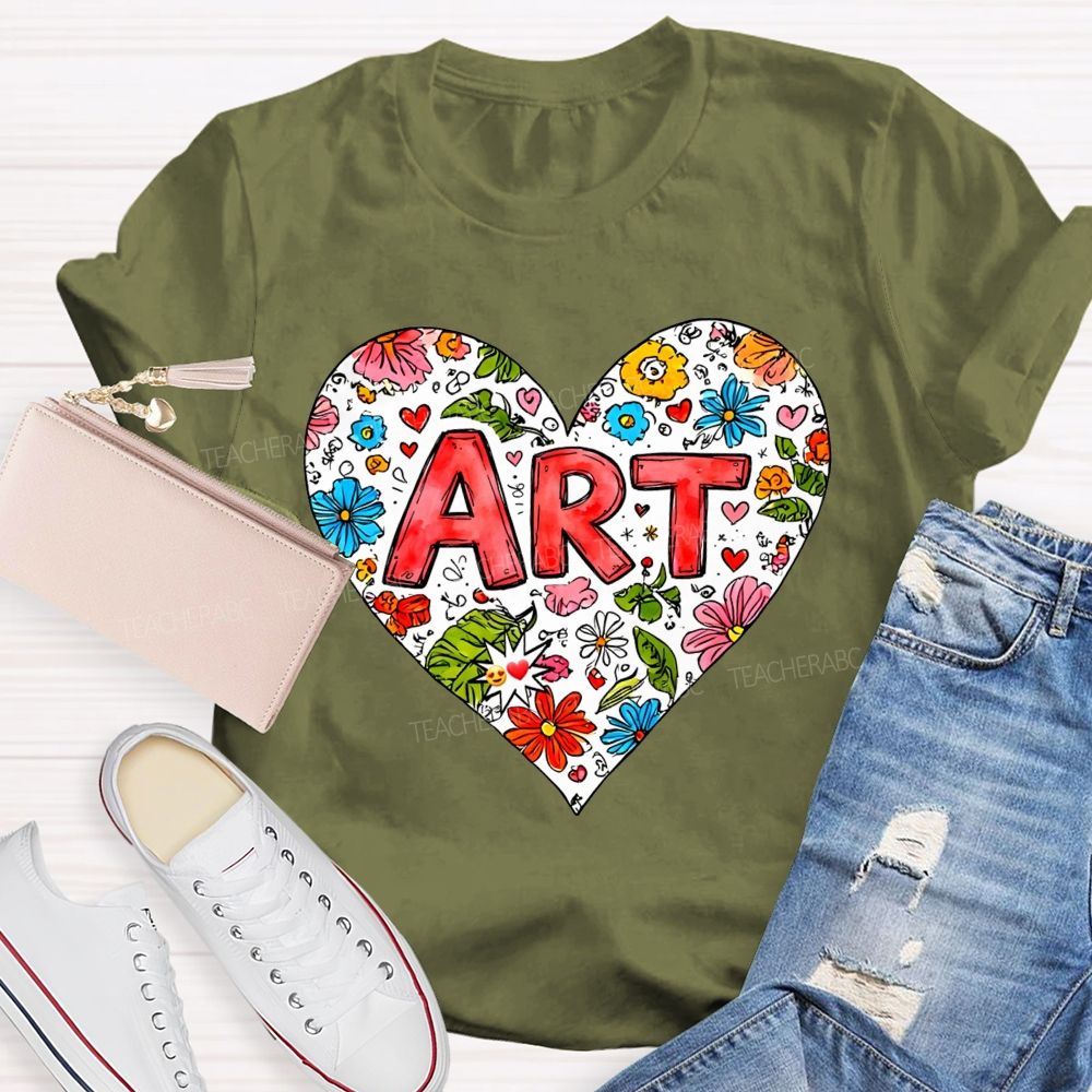 Art Heart Floral Doodle Art Teacher T-shirt