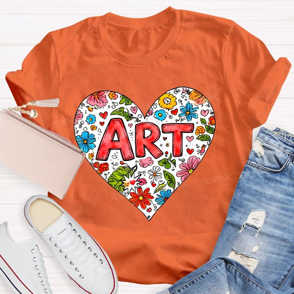 Art Heart Floral Doodle Art Teacher T-shirt