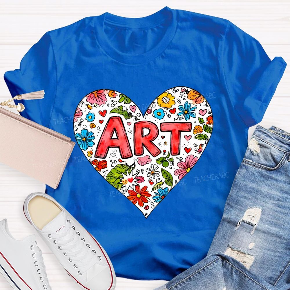 Art Heart Floral Doodle Art Teacher T-shirt