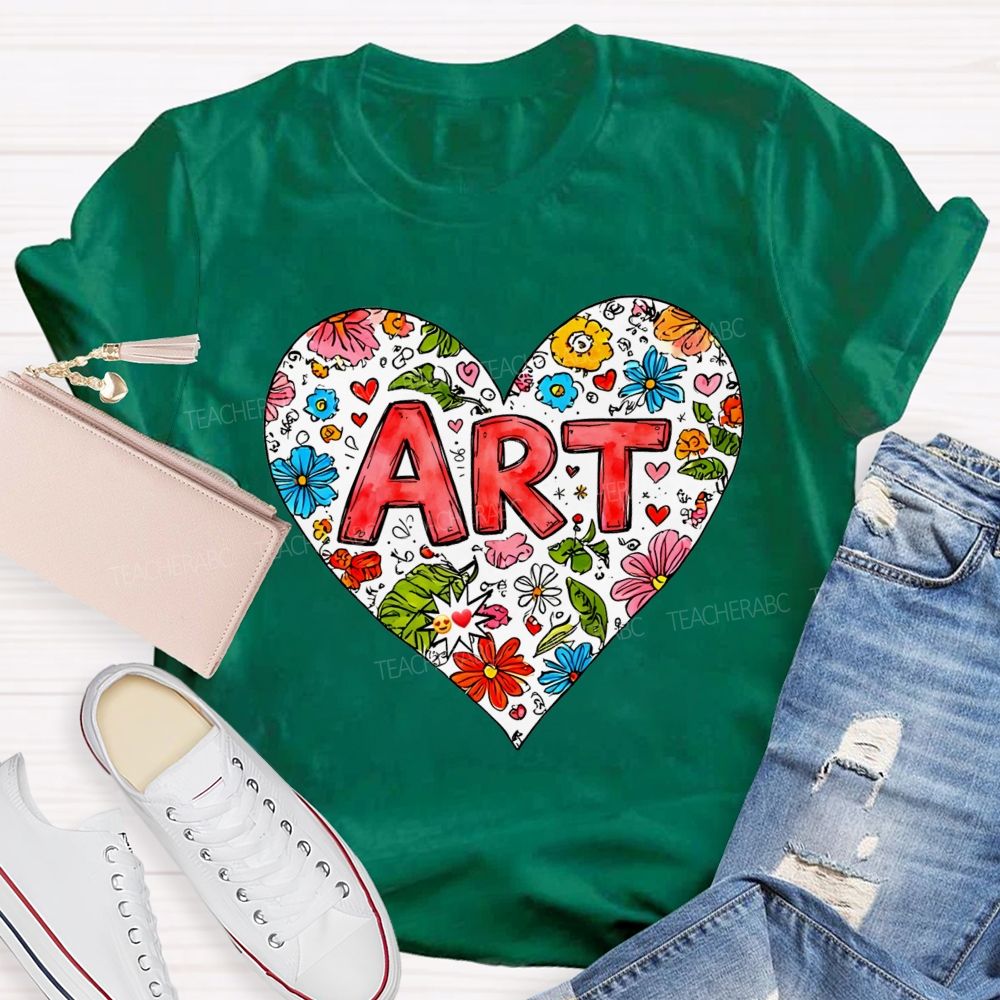 Art Heart Floral Doodle Art Teacher T-shirt