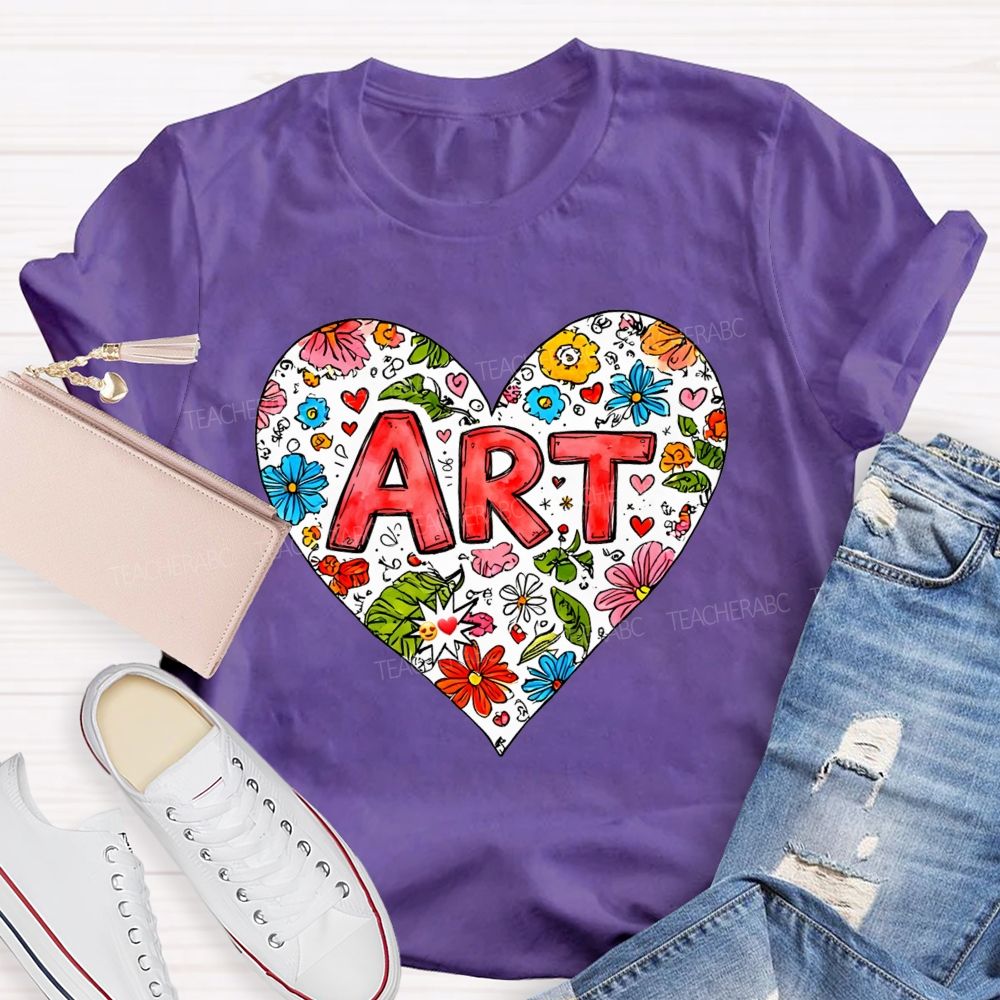 Art Heart Floral Doodle Art Teacher T-shirt