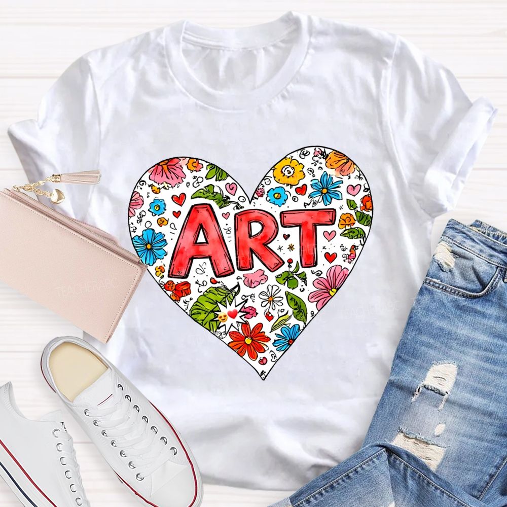 Art Heart Floral Doodle Art Teacher T-shirt