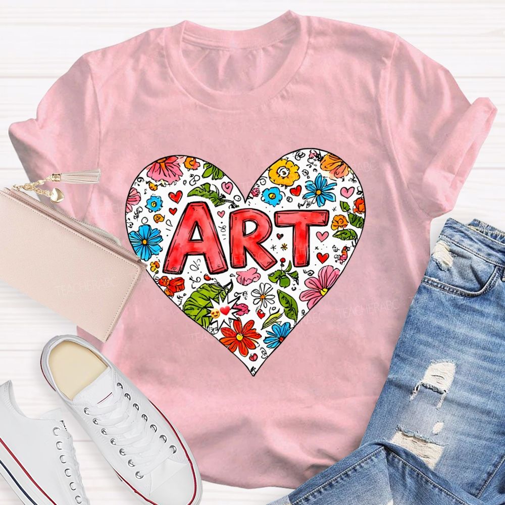 Art Heart Floral Doodle Art Teacher T-shirt