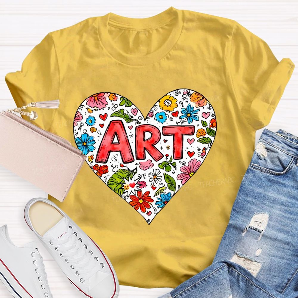 Art Heart Floral Doodle Art Teacher T-shirt