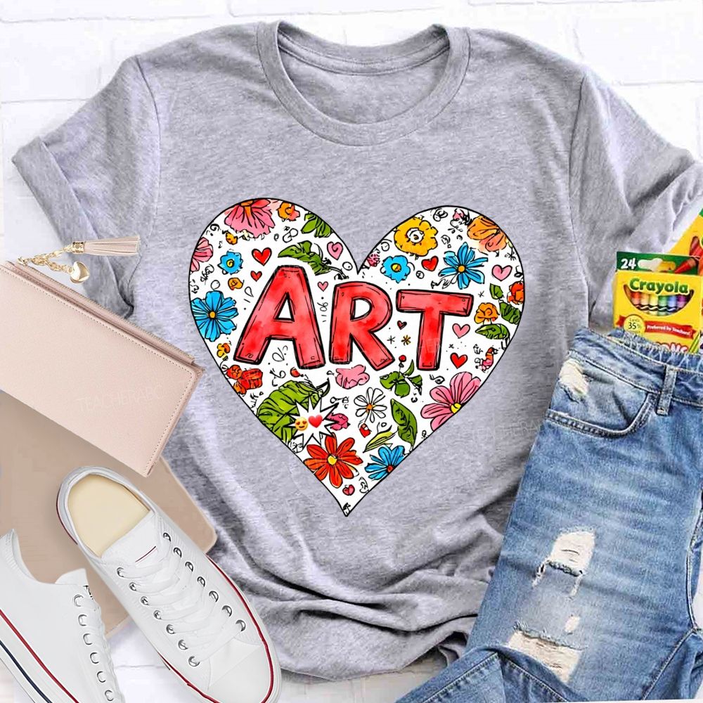 Art Heart Floral Doodle Art Teacher T-shirt
