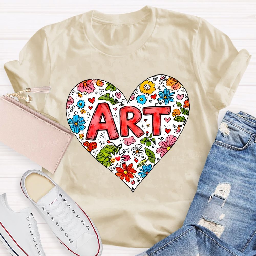 Art Heart Floral Doodle Art Teacher T-shirt